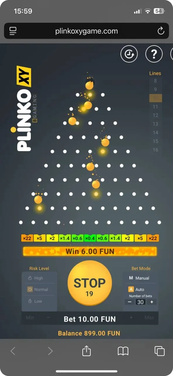 Gameplay Plinko XY